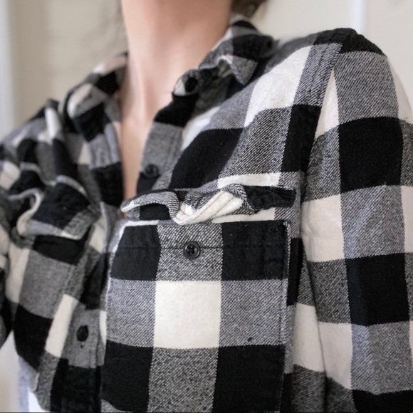 Black White and Grey Plaid Flannel - Picture 2 of 7